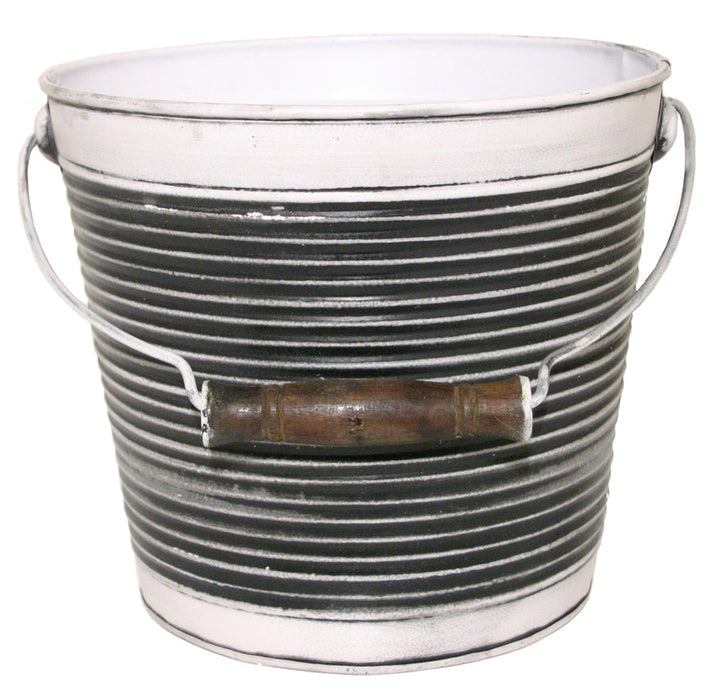 Robert Allen Ribbed Planter w/Handle-Charcoal, 10 in