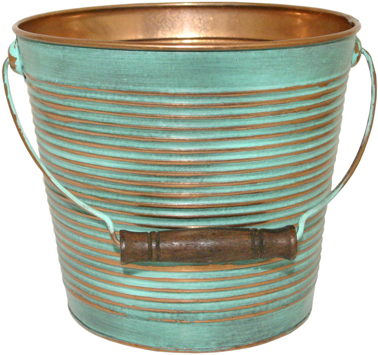 Robert Allen Ribbed Planter w/Handle-Vintage Copper, 10 in