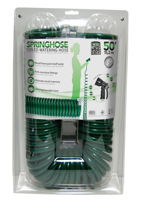 Plastair SpringHose Coiled Watering Hose with Nozzle-Green, 50 ft