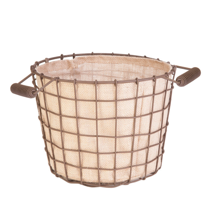 Panacea Small Rustic Woven Wire Bushel Basket with Burlap Liner-Rust, 14In